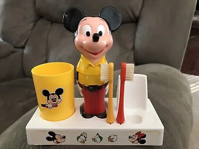 Vintage Mickey Battery Mouse Toothbrush Set With Glass And Holder • $50