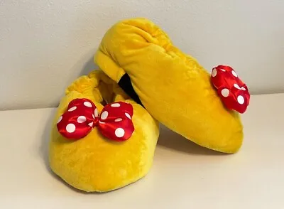 Disney Parks Minnie Mouse Slippers Plush Yellow Heels W/ Bow Costume Adult L • $35