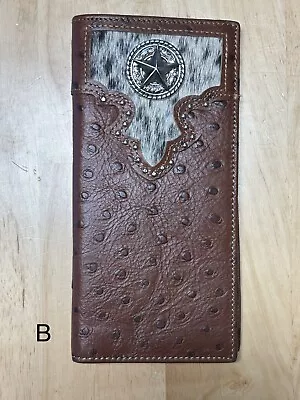 TNA 119BR(B) Brown Full Quill Ostrich Print W/Star Concho Western Wallet • $22