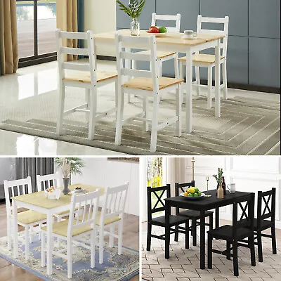 $329.95 • Buy Dining Table Chairs 5 Set Wooden Rectangular Kitchen Furniture White&Oak Black