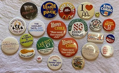 Lot Of 24 Vintage Assorted Restaurant Chain Pinback Buttons  Advertising • $16.99