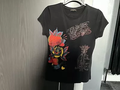 Ed Hardy By Christian Audigier Black  T-shirt With Flower Print • £5.50