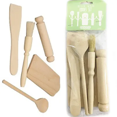 £6.99 • Buy Kids Baking Utensil Set Kitchen Brush Wooden Spatula Play Rolling Pin Cook Wood