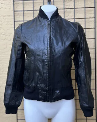 $42 • Buy  Vakko New York Vintage Leather Bomber Jacket Black Size 5/6