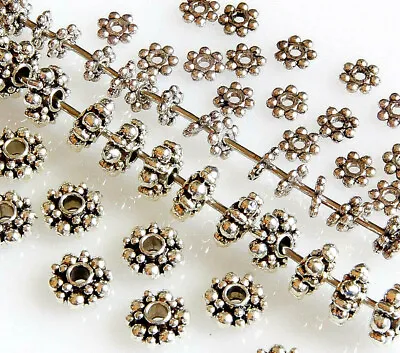 Metal Spacer Beads Round Daisy Antique Silver Tibetan Style  4 Mm 6 Mm • £3.09