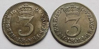 1698 + 1704 Britain 3 Pence Silver Maundy Coins William III Qeen Anne British • $20.50