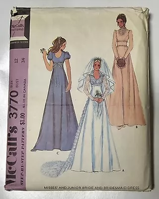 Vintage McCalls Sewing Pattern Princess Wedding Dress 12 Bridesmaid 1970s • $8.99