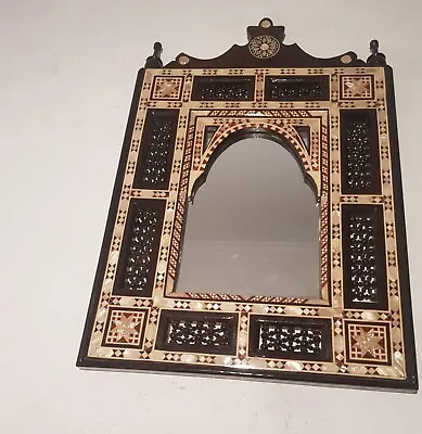 Handcrafted Morocco Mother Of Pearl Inlay Wood Wall Hanging Mirror Frame 25 *17  • $250