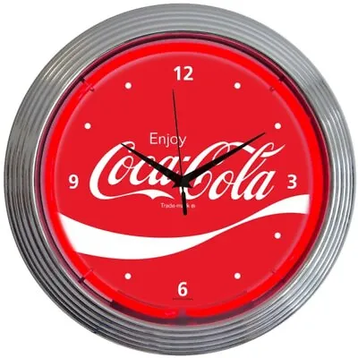 Coca Cola Wave Red Neon Light Up Garage Man Cave Wall Clock • $137.03