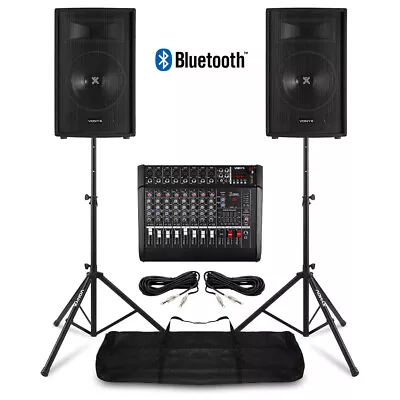 Live Band PA System Package - Vonyx 12  PA Speakers 8-CH Mixer Amp & Stands • £579