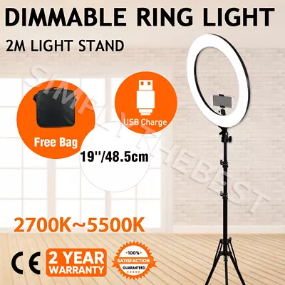 19  Dimmable LED Ring Light 5500K Diffuser Stand Make Up For Phone Camera Video • $83.99