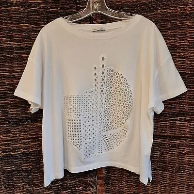 Zara Laser Cut Out Short Sleeve Oversized Tee Shirt White Womens Medium Abstract • $22.99