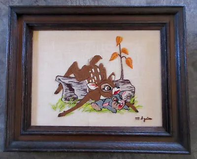 Nice Vintage Original Bambi & Thumper Embroidered Needlework Picture/Wood Framed • $35