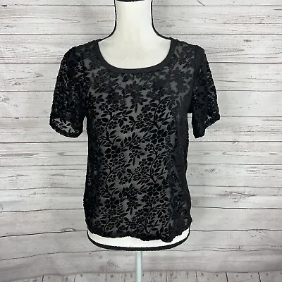 Lucky Brand Women’s Short Sleeve Velvet Burnout Top Blouse Size XS Black Floral • $12.99