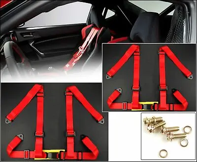 2 X Red 4 Point 2  Width Strap Nylon Buckle Racing Seat Belt Harness For  Ford • $45.90