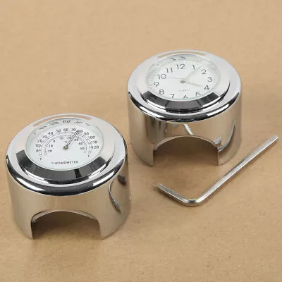 7/8  1  Universal Motorcycle Handlebar Chrome Mount Dial Clock Thermometer New • $14.54