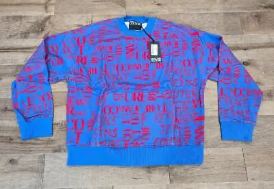 $300 Mens Versace Jeans Couture Doodle Logo Crewneck Sweatshirt Periwinkle XL • $186.99