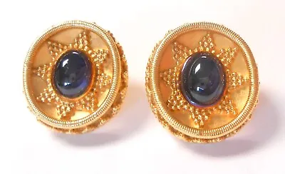 9x7mm Cab Blue Sapphire Middle Eastern Star Bead 18K Yellow Gold ClipOn Earrings • $2499