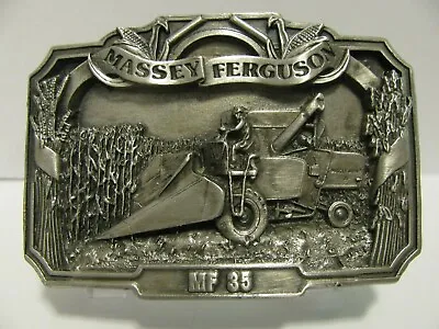 Massey Ferguson MF 35 Combine Pewter Belt Buckle 1986 LE Tractor Triangle Logo • $42.24