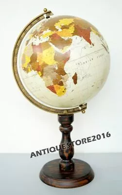 Vintage World Map Globe Astrology Wood Base Stand Antique Atlantic Ocean Gift • $258.67