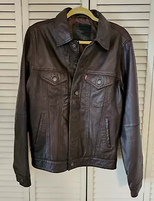 Levi's Trucker Jacket Brown Sheep Leather Size M Rare Vintage • $339.99