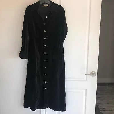 Vintage Eddie Bauer Velvet Cotton Women's SP Button Up Maxi Black 49  Length • $33.97