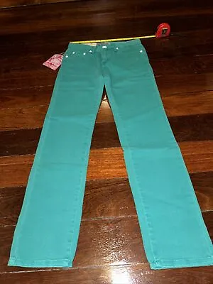 VI VA Jeans Womens GREEN Denim Modern Straight Slim Fit 100% Cotton Size S 26 • $26.10