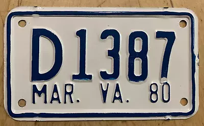 1980 Virginia Motorcycle Dealer License Plate   D 1387   Va • $24.99