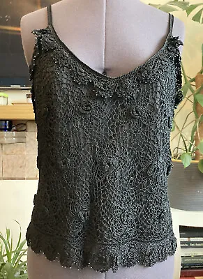 Maria Grachvogel Crochet 3D Floral Beaded Top Cami Spaghetti Strap Size L • £26.99