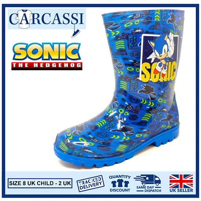 £14.99 • Buy Boys Sonic Hedgehog Wellies Childrens Kids Blue Wellington Rain Boots Size 8-2