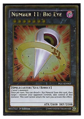 Yugioh Gold Rare NUMBER 11: BIG EYE 1st Edition PGL3-EN063 - PACK FRESH/NM • $4.99