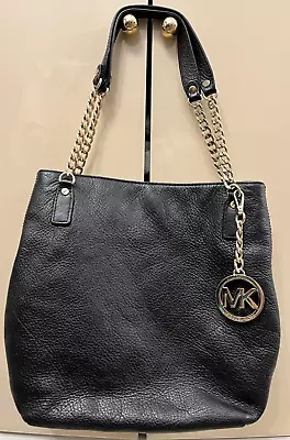 Michael Kors Jet Set Chain Black Pebbled Leather Shoulder Bag Tote • $94.99