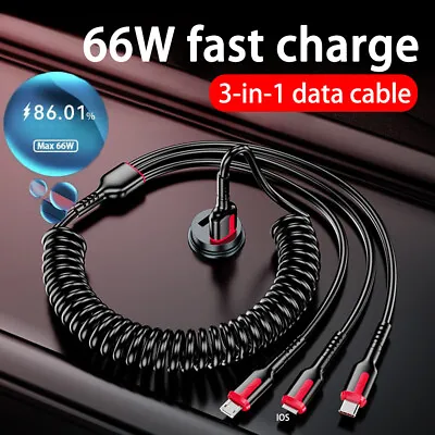 3in1 Retractable USB Charger Charging Cable Data Cord For IPhone Samsung Android • £4.22