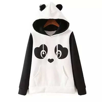 £19.79 • Buy Kawaii Clothing Cute Playful Panda Print  Panda Bear Hoodie Ears Sweatshirt 