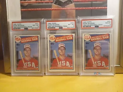 *******1985 Topps Mark McGwire RC PSA 8 NM-Mint (3) Card Rookie Lot #401******** • $69.95