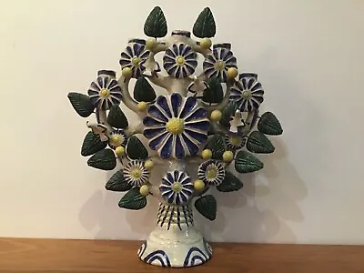 Beautiful Vintage MEXICAN Folk Art Ceramic TREE Of LIFE CANDELABRA Multi Color • $195