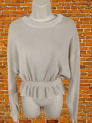 Womens Zara Size Small S Natural Ribbed Peplum Batwing Casual Jumper Sweater Top • £10.99