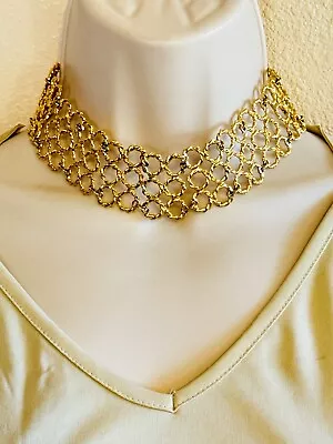 Couture Necklace VTG Runway Choker Gilt Gold Tone Metal Abstract Collar Rare • $35