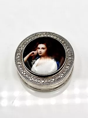 £129.99 • Buy Vintage Hallmarked Silver & Porcelain Enamel Top Pill Box Birmingham CME