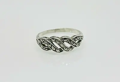 Hallmarked Real Marcasite Stones Band Ring 925 Solid Silver Size O~O1/2 #16912 • £35