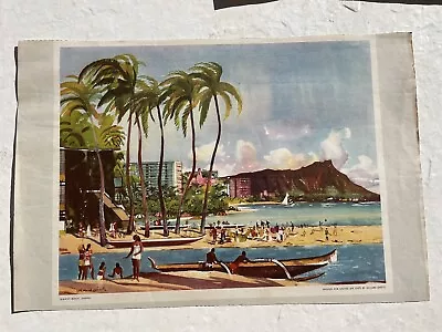 Waikiki Beach Hawaii Millard Sheets 1950 Advertisement United Airlines • $50