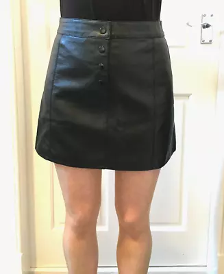 H&M Skirt Size 10 Black Faux Leather Short Skirt Button Back. • £12.50