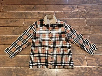 Rare VTG Burberry All Over Nova Check Wool Snap Coat England Made Distressed L • $179.99