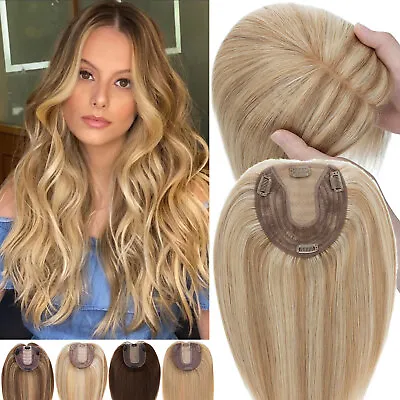 CLEARANCE 100% Remy Human Hair Topper Toupee Hairpiece Clip In Lace Base TOP Wig • $32.17