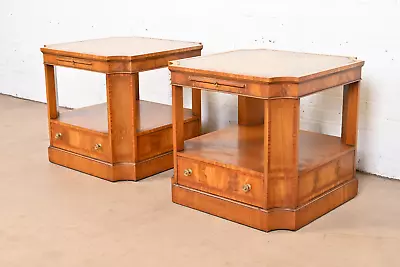 Baker Furniture Regency Flame Mahogany Leather Top Nightstands Or End Tables • $1995