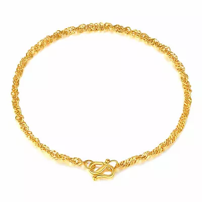 Pure 24K Yellow Gold Bracelet For Women Singapore Chain Gold Bracelet 7.5inchL • £396.41