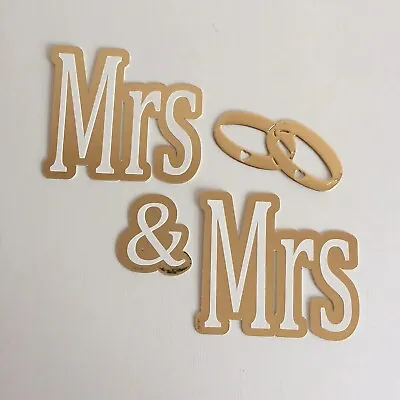 4 Mrs & Mrs Gay Wedding Cardmaking Die Cut Toppers  - Gold & Ivory Rings Bride • £2.75