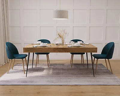 Distressed Industrial Mango Dining Set 180cm - 6 Seater Blue Velvet Chairs • £867.34