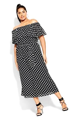 $59 • Buy City Chic Women Piper Jumpsuit Plus Size MED ? Black White Polka Dot