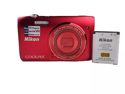 Nikon COOLPIX S3500 Red Digital Camera W/Battery Working Tested • $139.99